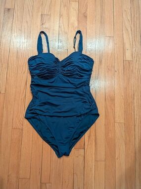 Bleu Rod Beattie Kore Shirred Navy One Piece Swimsuit